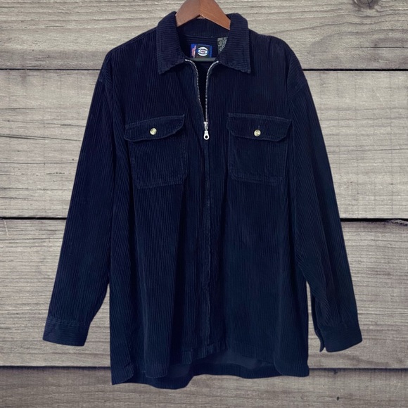 Vintage Corduroy Navy Blue Zip Up Shacket Oversized Baggy Jacket Streetwear Mens - Picture 16 of 16